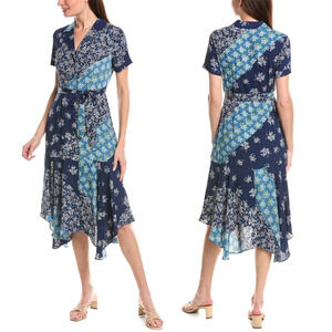 Nanette‎ Lepore Floral Patchwork Print Shirt Midi Dress 2 Retro 50s Modest Pinup